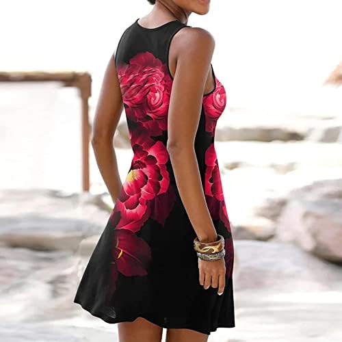 שמלות טרבין לנשים קיץ מזדמן פרחוני מודפס שמלה ללא שרוולים חלול חוף רופף מיני קצר