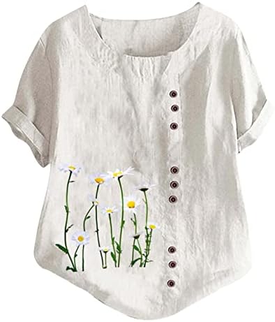 נשות קיץ כותנה פשתן חולצת חולצת חולצות מזדמנות פרחים טרנדיים מזדמנים טוניקה טוניקה שרוול קצר פלוס חולצות כפתור