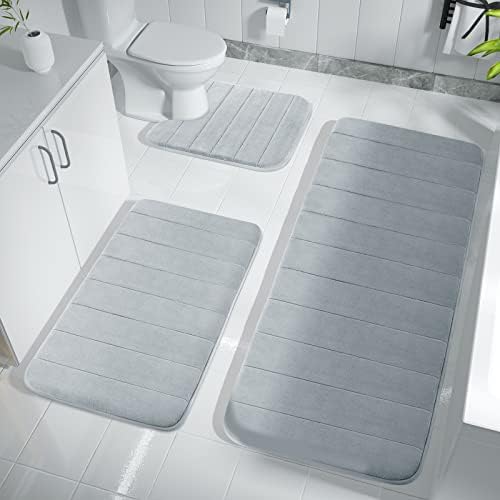 ימוברה 3 חתיכות ערכות שטיחי אמבטיה מקצף זיכרון, 44.1 על 24 + 31.5 על 19.8 וצורת פרסה לשטיחי אמבטיה,