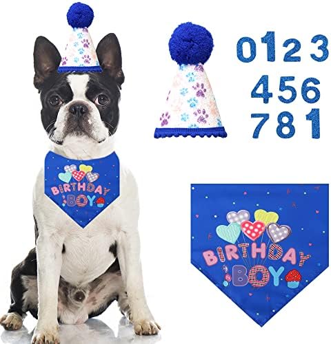 יום הולדת לכלב בנדנה עם כובע ומספר ילדת כלב ילד יום הולדת משולש צעיף צעיף ציוד מסיבת סיבוב