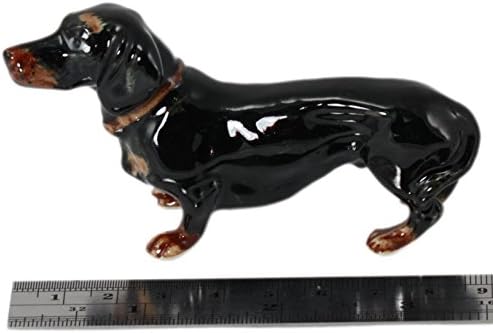 Witnystore זעיר 3½ פסלוני כלב ארוך עמידה שחורה - צלמיות קרמיקה צבועות בעבודת יד מיניאטורות צבועות