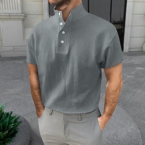 2023 גברים חדשים באביב וסתיו כפתור צוואר עגול בצבע אחיד חולצה חולצה שרוול קצר חולצה תחתונה גבוהה