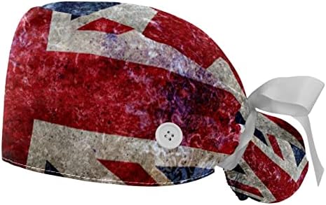 כובע עבודה מתכוונן של נשים 2 PCS עם כפתורים ופס זיעה גודל אחד וינטג 'דגל בריטי בבריטניה