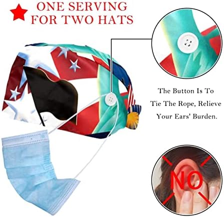 2 חבילות יום הזיכרון שמח דגל אמריקאי דגל כחול כובע עבודה עם כפתורים רצועת הזעה מתכווננת כובע סיעוד כובע סיעוד