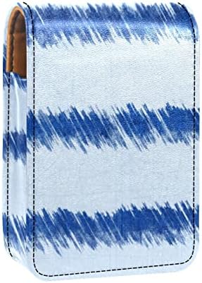 שפתון מקרה עם מראה חמוד נייד איפור תיק קוסמטי פאוץ, מופשט חיל הים כחול קווים פסים מודרני