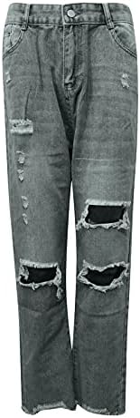 על ג'ינס נשים מזדמנים אמצע מותניים קרעו סופר נוח רגל ישר מכנסי ג'ינס קלאסיים בגודל 20 מכנסיים לנשים