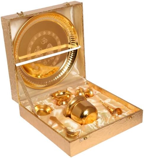פלדה מצופה זהב פוג'ה תאלי עם פעמון פליז למתנה דיוואלי