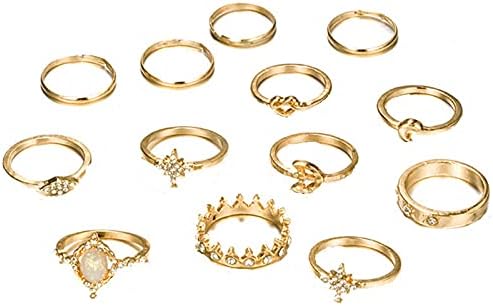בנות טבעות בגילאי 5-7 טבעת נחש נחושת טבעת טבעת נשים בת 13 חלקים טבעת טבעת בוהמית מוזהבת