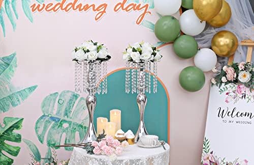 סט של 10 אגרטלי חתונה של גביש מתכת אגרטלים סידורי פרחים מכסף עומדים למסיבת יום נישואין קישוט ביתי