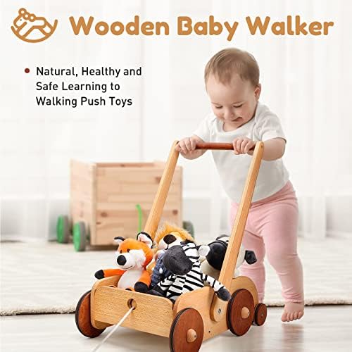 Woodtoe Wooden Walker Walker, מהירות מתכווננת אנטי רולובר דחיפה צעצוע של הליכון לתינוקות הלומדים ללכת, דחיפת