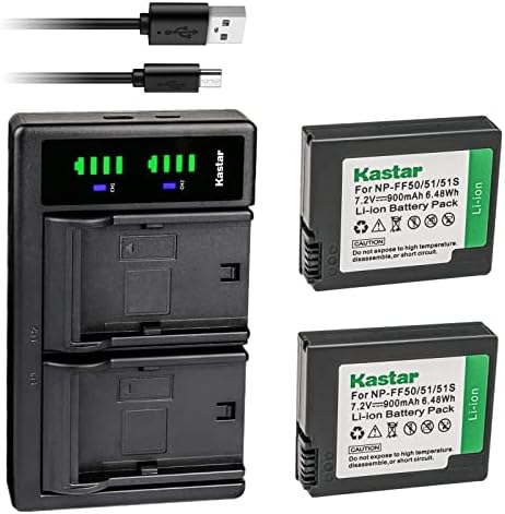 KASTAR 4-PACK NP-FF50 סוללה ו- LTD2 מטען USB תואם ל- SONY NP-FF50, NP-FF51, NP-FF51S, Sony DCR-PC108,
