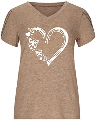 חולצות גבוליות חובב לב חובב גרפי טוניקה טוניקה עליונה חולצה מפוצלת שרוול נפוח קצר צלילה חולצות מחשוף HF