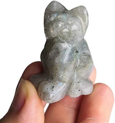 Gemgogo 2 PCS גבישי אבן ירח טבעית ואבני ריפוי, פסלוני חתול מזל מגולפים בכיס תפאורה לאספנות בגודל 1.5 אינץ