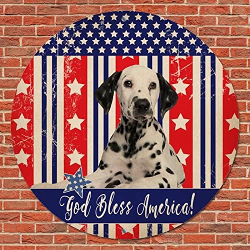 כלב עגול מצחיק שלט פח פטריוטי ארהב דגל אלוהים ברוך אמריקה רטרו זר רטרו שלט חיות מחמד דלת כלב קולב שלט