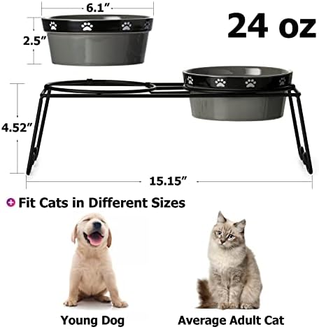 קערות חתול כלבים מוגבהות, קערות חתול כלבים מוגבהות 24 אונקיות, קערות חתול כלבים קרמיות למזון ומים, קערות לחיות
