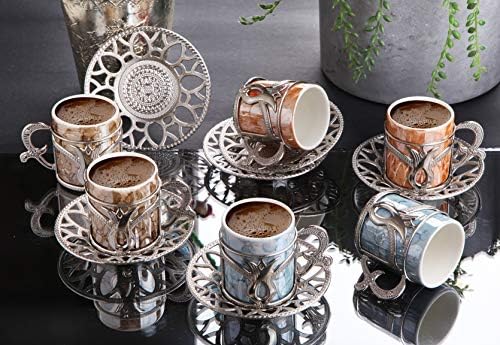 קפה אספרסו כוסות עם צלחות סט של 6, פורצלן תורכי ערבית יווני קפה כוסות ותחתיות, קפה כוס לנשים,