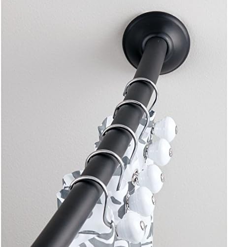 מוט וילון מקלחת מתכת מעוקל מעוקל, מוט וילון הניתן להתאמה להתאמה לאמבטיה, דוכן, ארון, דלת, 41-72 אינץ ', שחור