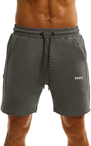 מכנסי חדר כושר לאתלטיים של Ouber's Means מכנסיים קצרים של אימון כותנה עם כיס רוכסן פיתוח גוף מזיעה