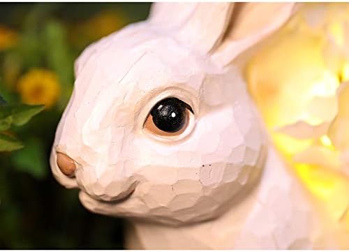 גן פסל חמוד ארנב צלמית עם פרח אורות חם לבן הוביל-סוללה מופעל שלט רחוק ארנב פסל לילה אור בית גן לחצר