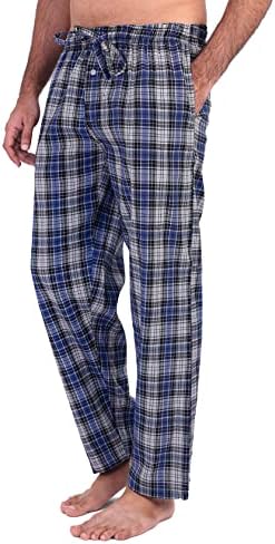 מכנסי פיג'מה משובצים לגברים - מכנסי PJ כותנה - ארוג בגדי שינה טרקלין קל משקל מכנסי שינה לגברים