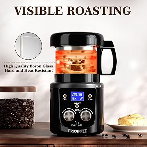 מכונת צליית שעועית קפה Fricoffee לשימוש ביתי, צליית קפה עם זכוכית מעובה חזותית, מצב אוטומטי ו-