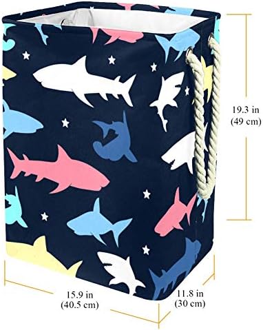 דפוס כריש צבעוני 300 ד אוקספורד עמיד למים סל כביסה סל כביסה גדול עבור שמיכות בגדים צעצועים בחדר השינה