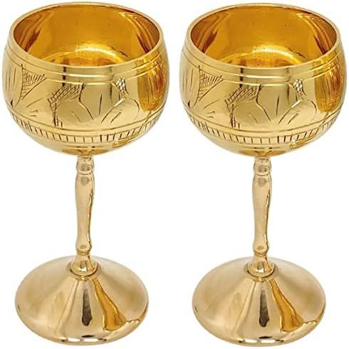 זוג כוסות שוט של אקאנקשה ארטס - כל כוס 2 אונקיות - עשויה פליז-זהב נוצץ