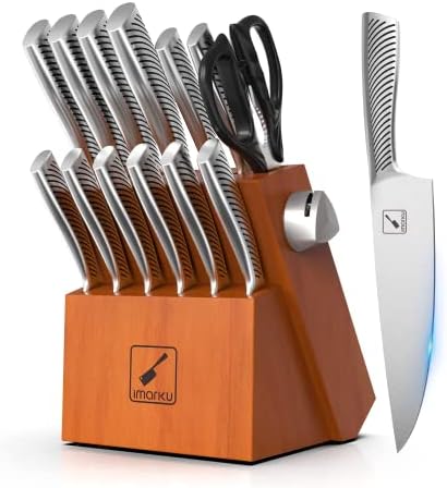 סכין סט-אימרקו סכין סטים למטבח עם בלוק, 14 יחידות גבוהה פחמן נירוסטה מטבח סכין סט, מדיח כלים בטוח סכין בלוק סט