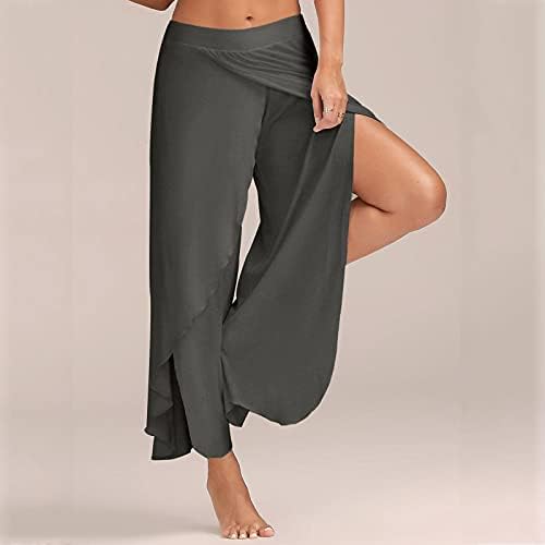 מכנסי יוגה מפוצלים גבוהים של נשים מפוצלים מוצקים זורמים פלאצו מכנסיים מסוגננים בתוספת גודל רגל רחבה אימון אימון