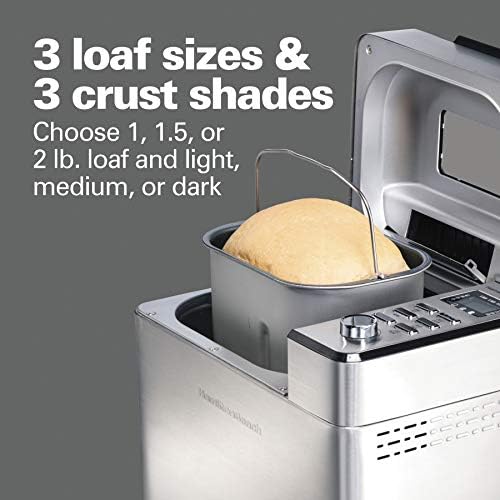 המילטון ביץ ' פרימיום בצק & מגבר; מכונת מכונת לחם עם פירות אוטומטי מנפק אגוז, 2 ליברות. קיבולת כיכר, נירוסטה