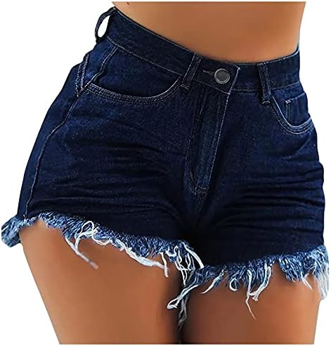 HDZWW ג'ינס רגיל בכושר רגיל מכנסיים קצרים נשות קיץ מוצק מכנסיים קצרים
