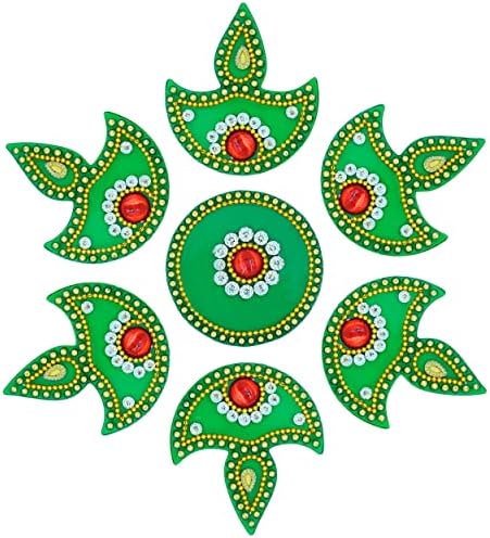 Triyashh בעבודת יד בצבע ירוק אקרילי Diya Rangoli/Decort Home/Diwali Diya/מתנה לבית/פנים בעבודת יד/מדבקות