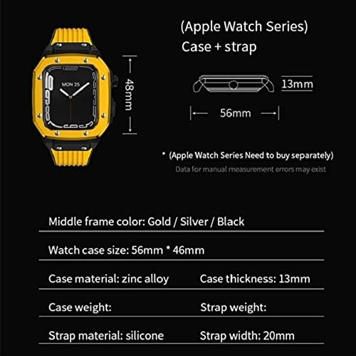 Houcy for Apple Watch Series 7 45 ממ סגסוגת סגסוגת מארז 44 ממ 42 ממ גומי מתכת יוקרתי גומי נירוסטה אביזרי שעון