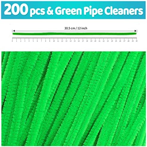 200 חומרי ניקוי צינורות ירוקים+1000 צרור חרוזי פוני ירוק, חרוזי פוני, חומרי ניקוי צינורות, אומנויות