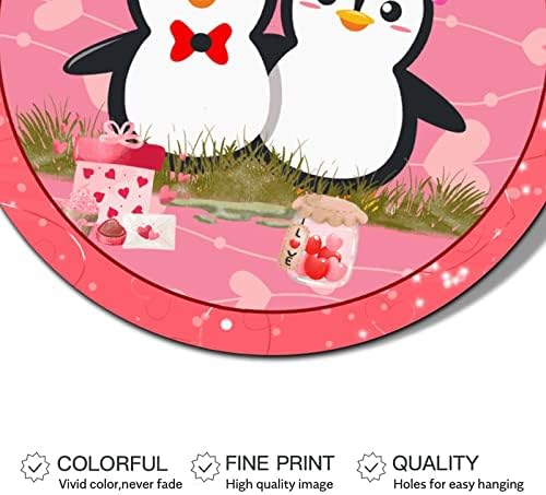 שלטי זר עגולים של יום האהבה של כל מה שאתה צריך זה אהבה פינגווינים זוג חותם פח דלת חג כפרי מתכת
