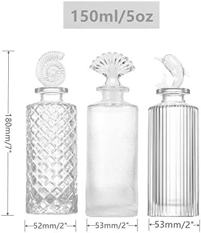 בקבוקי זכוכית וינטג 'צלולים עם סט פקק של 3, בקבוקי זכוכית מובלטים, ערכות מפזר קנים, אגרטלי ניצן פרחים