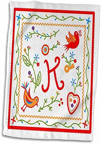 מכתב 3 דרוז K מונוגרמה ועיצוב בהשראת מסורת פורטוגזית של מגבת ממחטות אהבה, 15 על 22 אינץ '