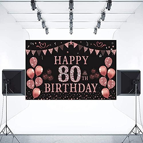 קישוטי יום הולדת 80 לנשים רוז זהב באנר רקע יום הולדת 5.9 על 3.6 נק ' שמח מסיבת יום הולדת 80 ספקי צילום