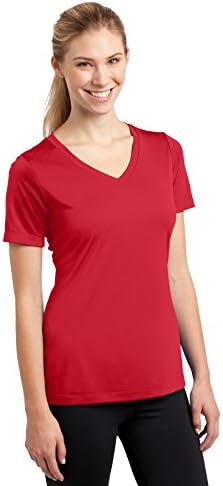 ספורט Tek Tek Ladies V-Neck Posicharge מתחרה טי, אדום אמיתי, x-large