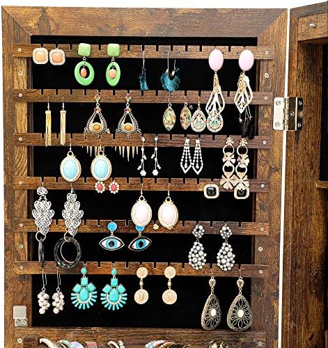 ארון תכשיטים ארגונית ארון תכשיטים עם מראה באורך מלא, מחזיק תכשיטים צמוד לקיר עם 2 ווי צעיף ,6
