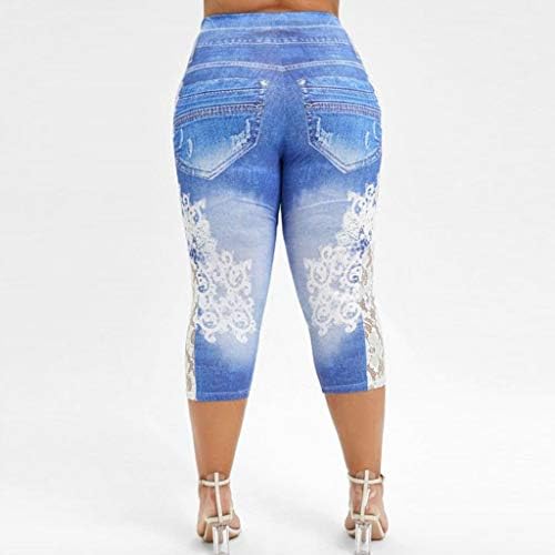 Wuai-Women Plus בגודל קפרי ג'ינס חותלות קת מעלית ברמודה יוגה קצרים