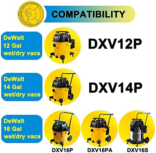 חלל 3 חבילות שקיות מסנן החלפת יעילות גבוהה תואמות ל- Dewalt 12 עד 16 גלון רטוב/יבש VACS - חלק DXVA19-4102