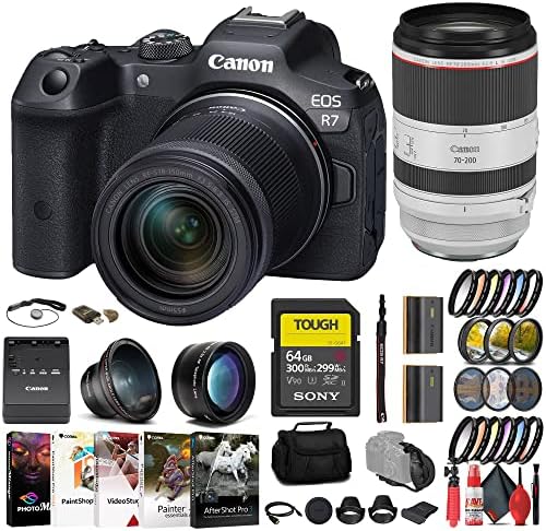 Canon EOS R7 מצלמה נטולת מראה עם עדשה 18-150 ממ + CANON 70-200 ממ עדשה + 64GB כרטיס SD קשוח + ערכת פילטר