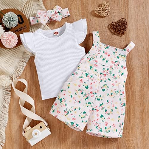 בנות תינוקות שרוול זבוב צמרות חולצות טריקו הדפסים פרחוניים מנתחים מכנסיים קצרים תלבושות תלבושות