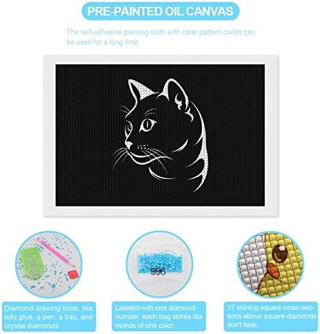 פנים חתול על ערכות ציור יהלומים שחור 5D DIY DIY מקדח מלא ריינסטון עיצוב קיר למבוגרים 8 x12