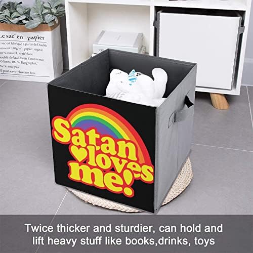 השטן אוהב אותי קוביות אחסון בדים מתקפלות קופסאות אחסון 11 אינץ 'פחי אחסון מתקפלים עם ידיות