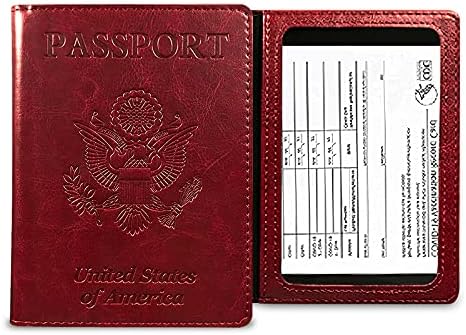 דרכון וחיסון כרטיס מחזיק קומבו, עור חסימת ארנק עם חיסון כרטיס חריץ נסיעות דרכון ארנק לנשים וגברים,