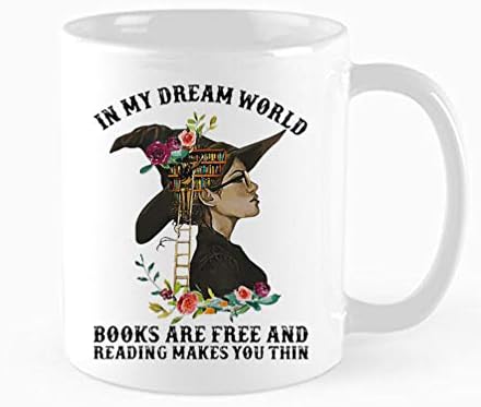 ספל קפה מצחיק, בעולם החלומות שלי ספרים חופשיים וקריאה עושה לך ספל דק, מתנות למאהב ספרים, מתנת ילדה חמודה ספר כוס