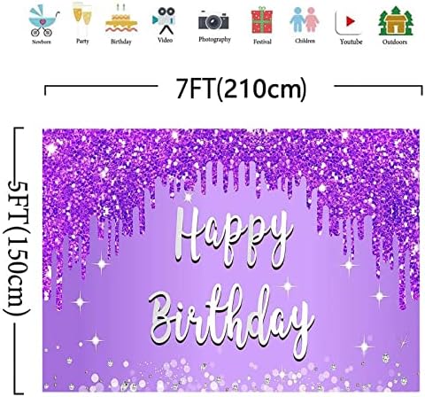 תפאורת יום הולדת שמח סגול 7 × 5ft רקע ציצים מבריק בנות מפלגת תפאורה קישוט קישוט