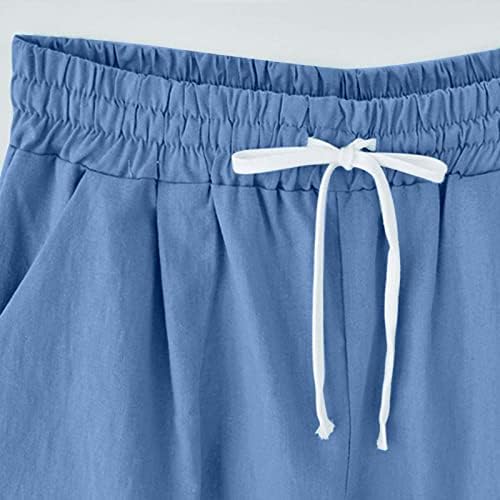 מכנסיים קצרים של ZCVBOCZ לנשים מזדמנים קיץ מותניים אלסטיים באורך ברך מכנסי פשתן כותנה מכנסיים שורפים